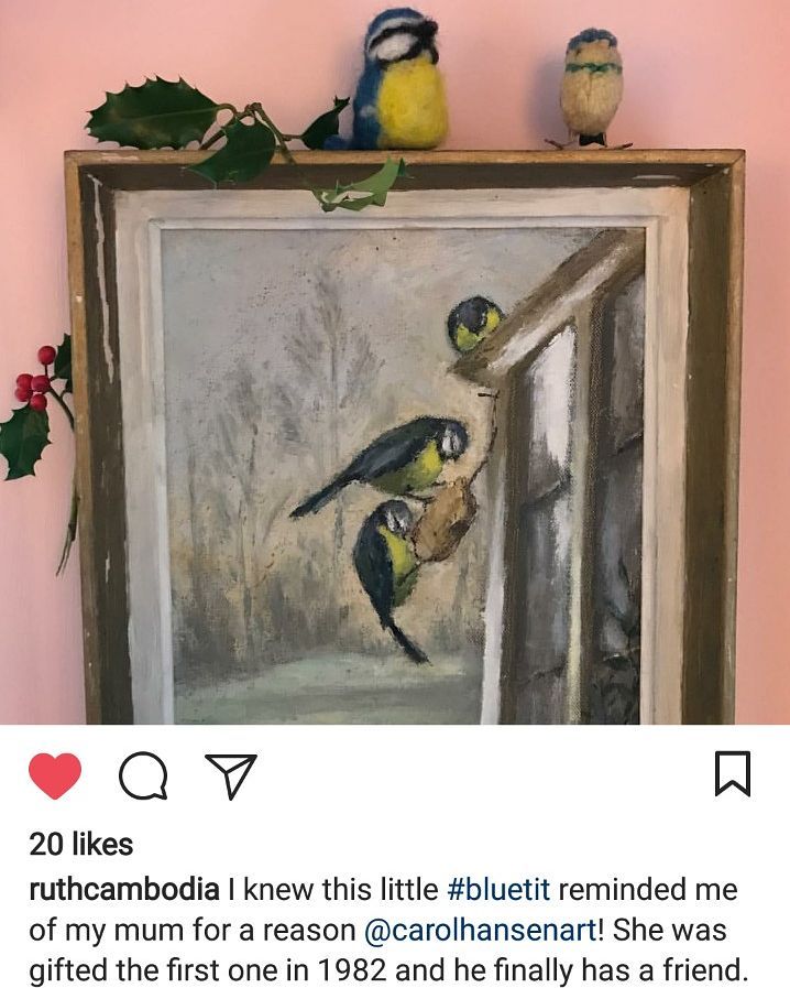 A little blue tit I made in its new home on top of a picture!