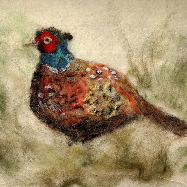 Pheasant: Commission for a wedding anniversary. ” Looks great! Thanks so much Carol. It looks magnificent.. Please feel free to use the picture on your pages” Neil 
#needlefelt #pheasant #britishcountryside